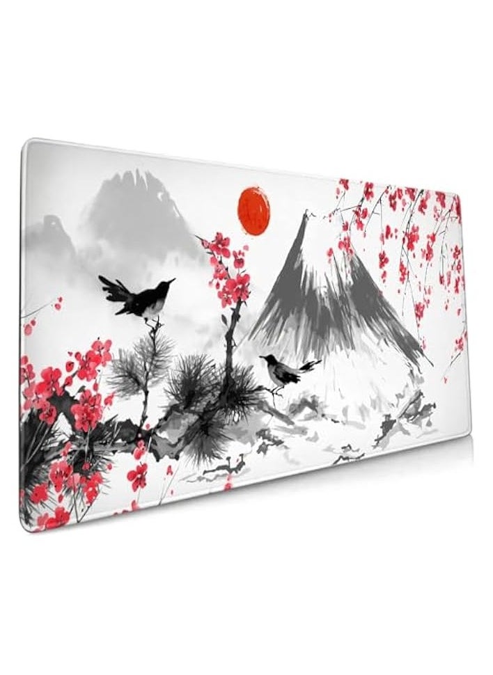 Mouse Pad, (80 x 30cm) Extended Large Mouse Mat Desk Pad, Stitched Edges Mousepad, Desk Mat Gaming Mat Non-Slip Rubber Base, XL Gaming Pad for Office & Home - Mountain Ink Painting