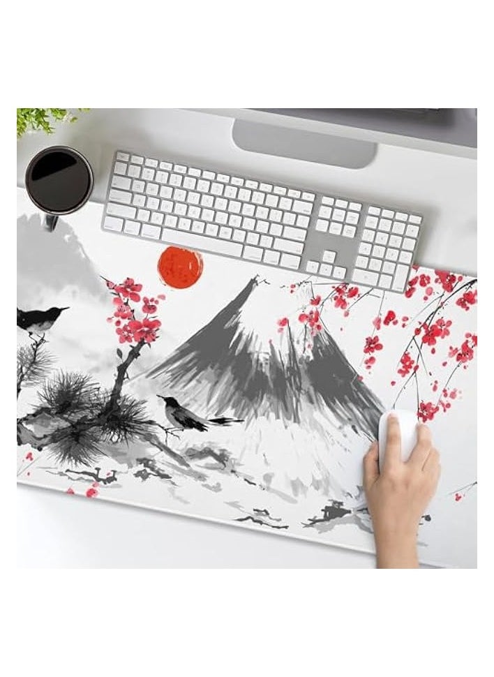 Mouse Pad, (80 x 30cm) Extended Large Mouse Mat Desk Pad, Stitched Edges Mousepad, Desk Mat Gaming Mat Non-Slip Rubber Base, XL Gaming Pad for Office & Home - Mountain Ink Painting