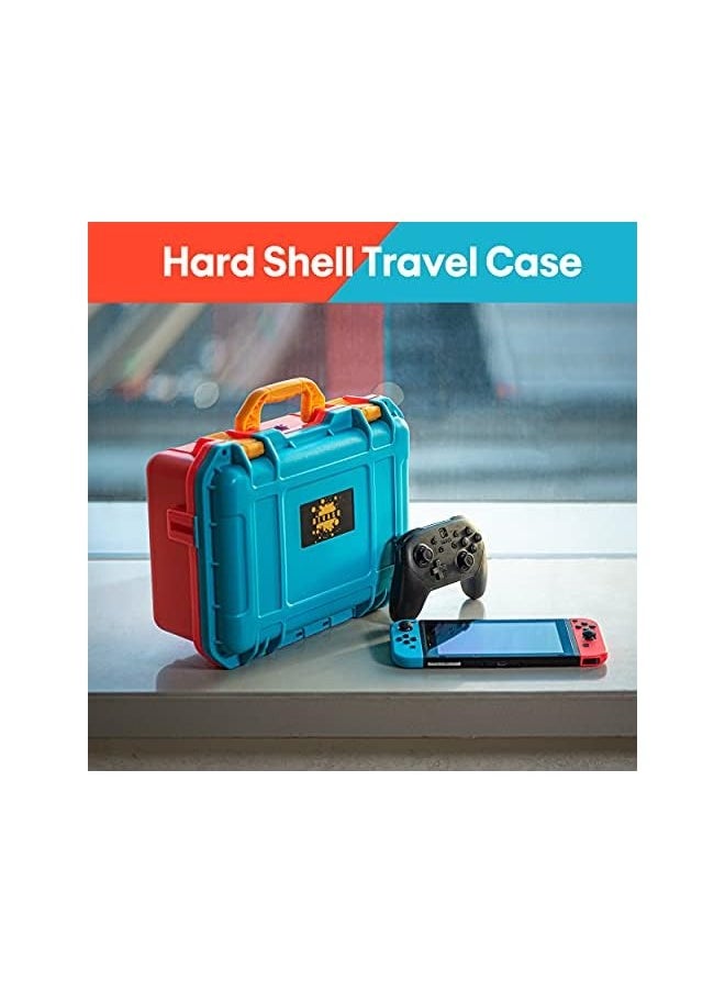 Carrying Case for Nintendo Switch OLED Travel Case Professional Deluxe Waterproof Case Soft Lining Hard Case for Nintendo Switch Console Pro Controller & Accessories, by Hcosmy (Orange Blue)