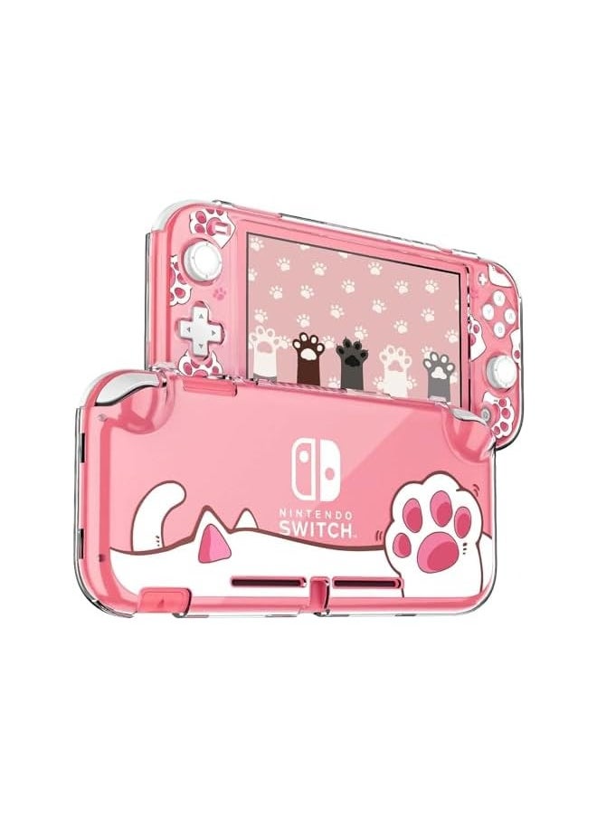 Protective Case Compatible with Switch Lite - Clear Rigid PC Protective Case, Shock and Scratch Resistant, Compatible Case Accessory for Switch Lite and Joycon Controllers（ Pink Cat's Paw）