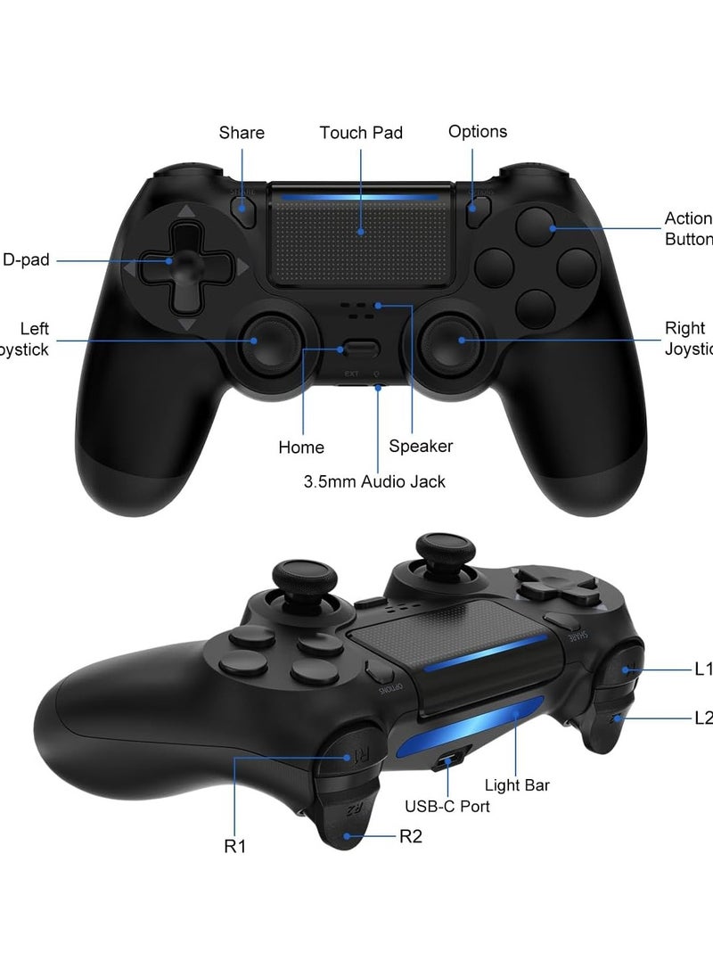 PS4 Controller Wireless, with Vibration Feedback, Motion Sensing, Touchpad, Light Bar, Share, Speaker, 3.5mm Headphone Jack (Black)