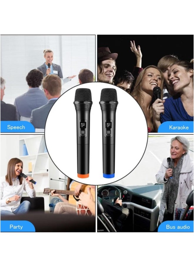 2 pack Wireless Unidirectional Microphone Handheld Mic With Receiver 1/4 Output For Conference/Weddings/Church/Stage/Party/Karaoke, (Duel Cordless) (Black)