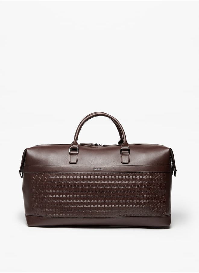 Textured Duffle Bag with Detachable Strap and Zip Closure