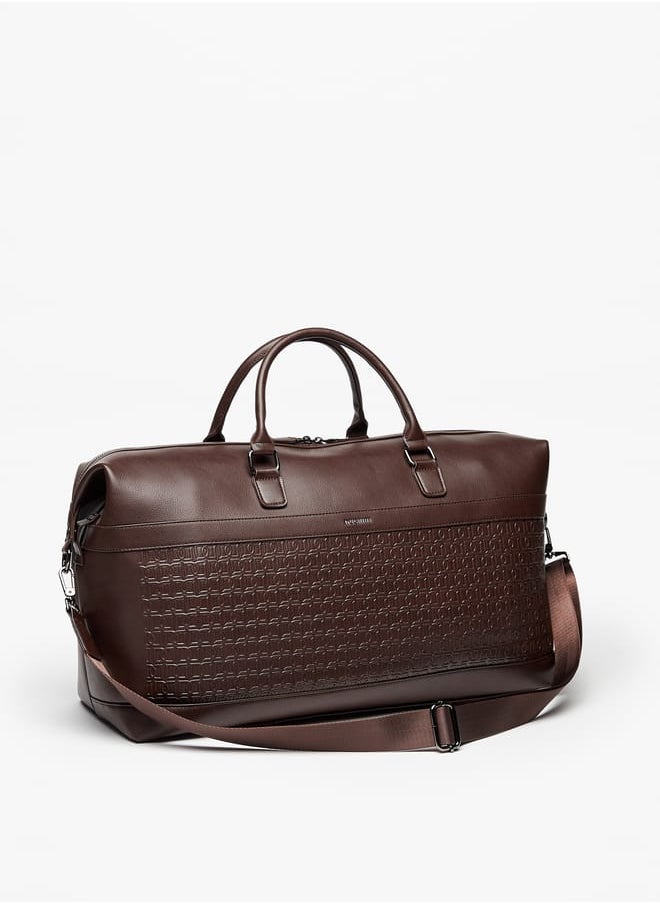 Textured Duffle Bag with Detachable Strap and Zip Closure