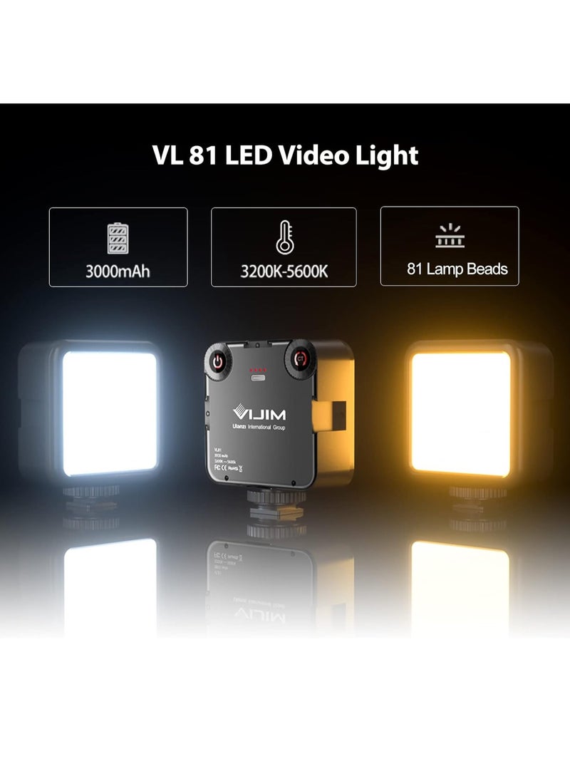 VIJIM Video Light Colour temperature LED Camera lighting for photography with Cold Shoe Softer Portable Light Ajustable Brightness,Rechargeable with 3000mAh Battery VL81