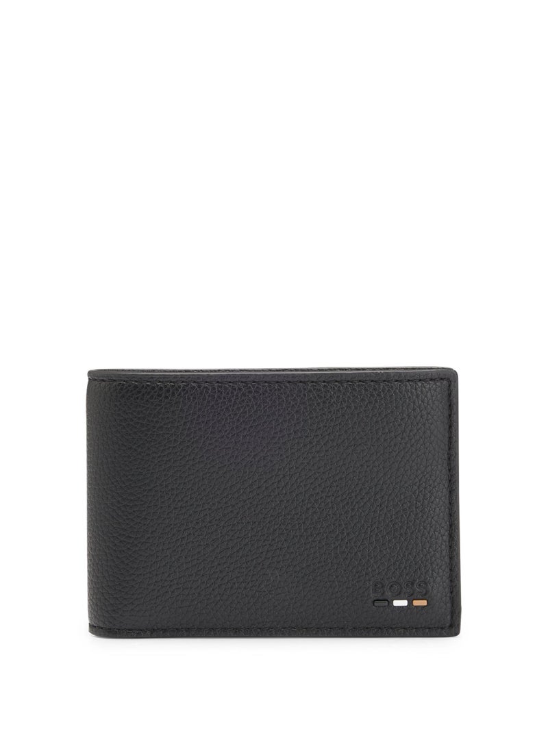 Grained faux-leather wallet with logo and signature stripe