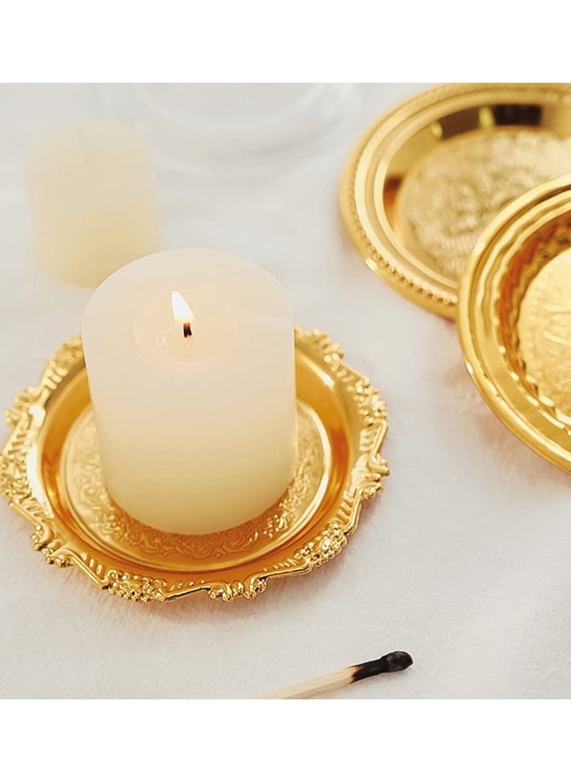 4 Piece Gold Tealight Holders Decorative Candle Plates Iron Votive Displays Home Coffee Table Accents Elegant Center Piece Stylish Table Decor Candle Accessories For Dining Living Room Gifts