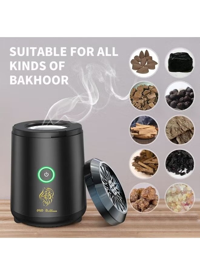 Bakoor burnur USB Mini Type-C Rechargeable Incense Burner for Car and Home – Compact and Stylish, Black