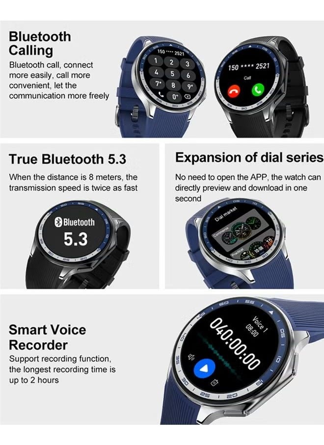 Men's smart watch 1.43 AMOLED HD screen Bluetooth call activity tracker heart rate monitor IP68 waterproof compatible with Android and iOS, sports and fitness watches，Watch DT Watch X Black Tape