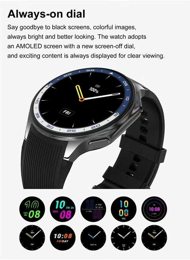 Men's smart watch 1.43 AMOLED HD screen Bluetooth call activity tracker heart rate monitor IP68 waterproof compatible with Android and iOS, sports and fitness watches，Watch DT Watch X Black Tape