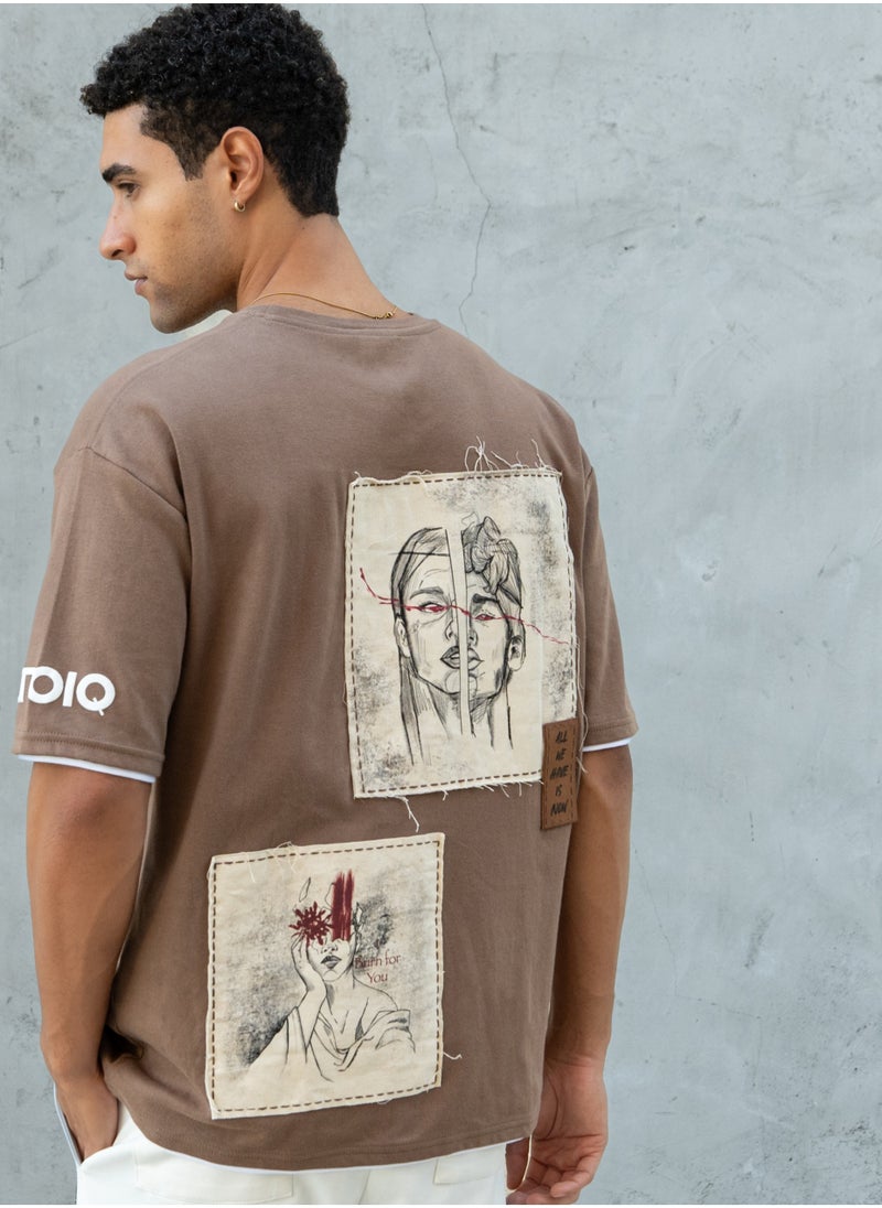 ZTOIQ Men’s Premium Oversized Tapestry T-Shirt with Applique Detailing | High-Quality Streetwear