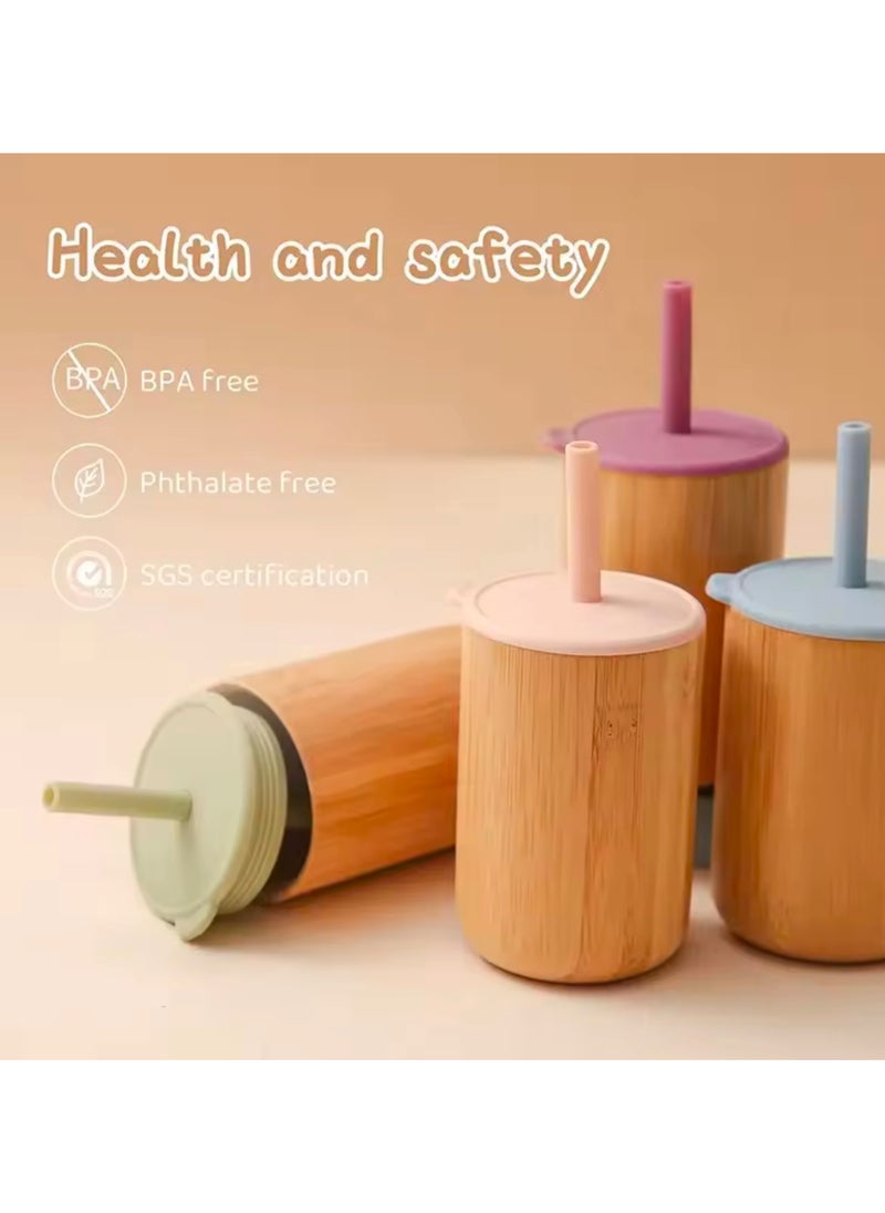 Bamboo Toddler Sippy Cup with Silicone Straw - BPA-Free, Eco-Friendly Baby and Kids Drinking Sipper Cup, 170ml