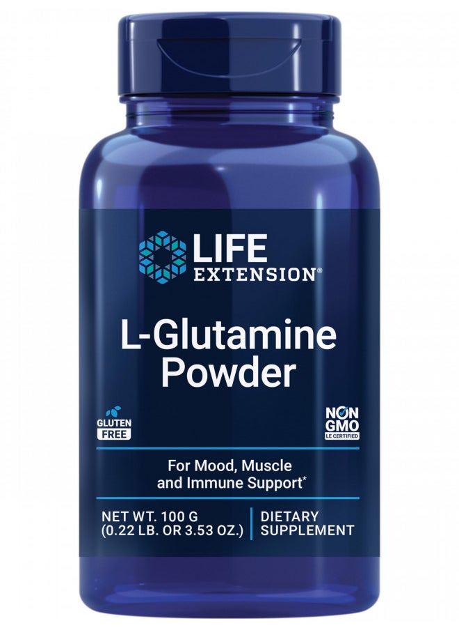 Life Extension L-Glutamine Powder, amino acid, supports muscle health and immune health, gluten-free, non-GMO, vegetarian, 100 grams