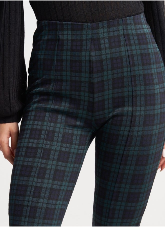 Green Plaid Slim Fit Pants