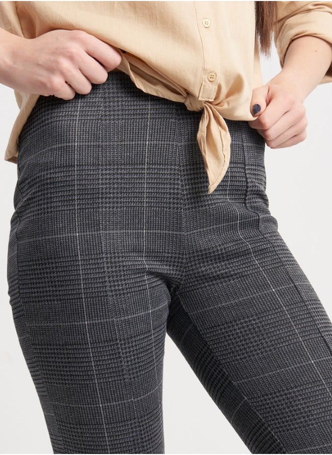 Gray Checked High-Waist Leggings