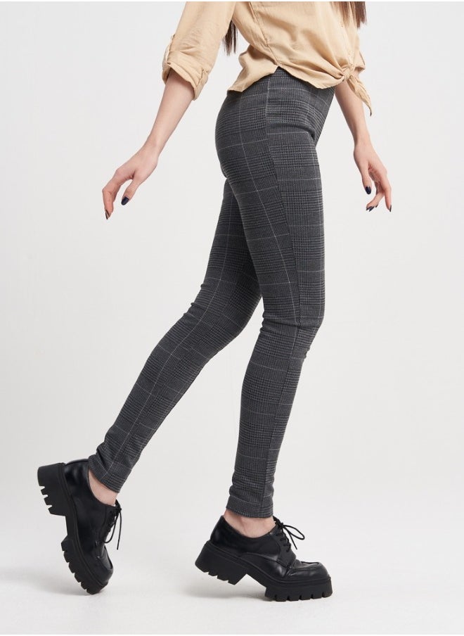 Gray Checked High-Waist Leggings