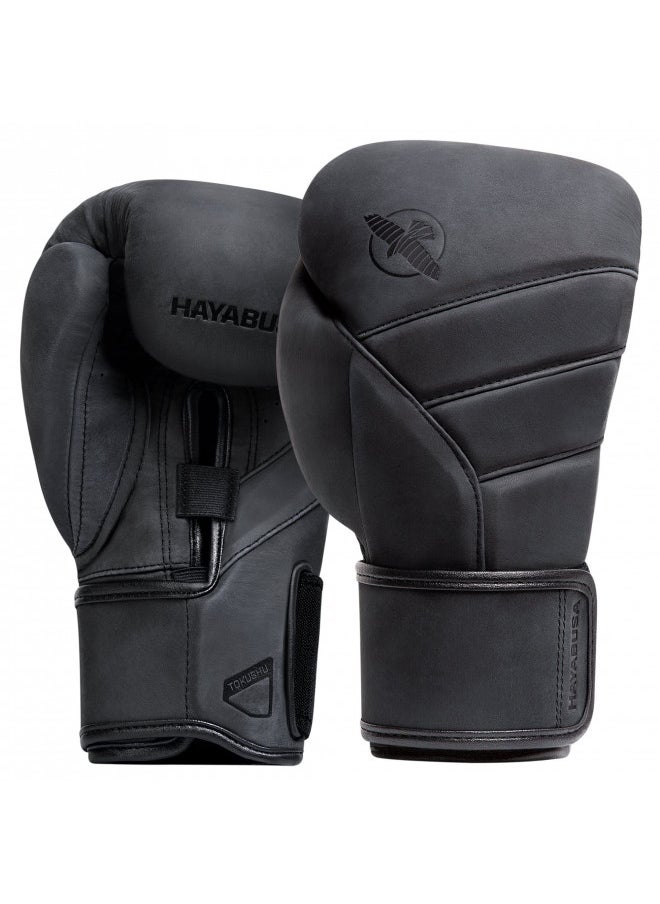 Hayabusa T3 LX Leather Boxing Gloves Men and Women for Training Sparring Heavy Bag and Mitt Work - Obsidan, 16 oz