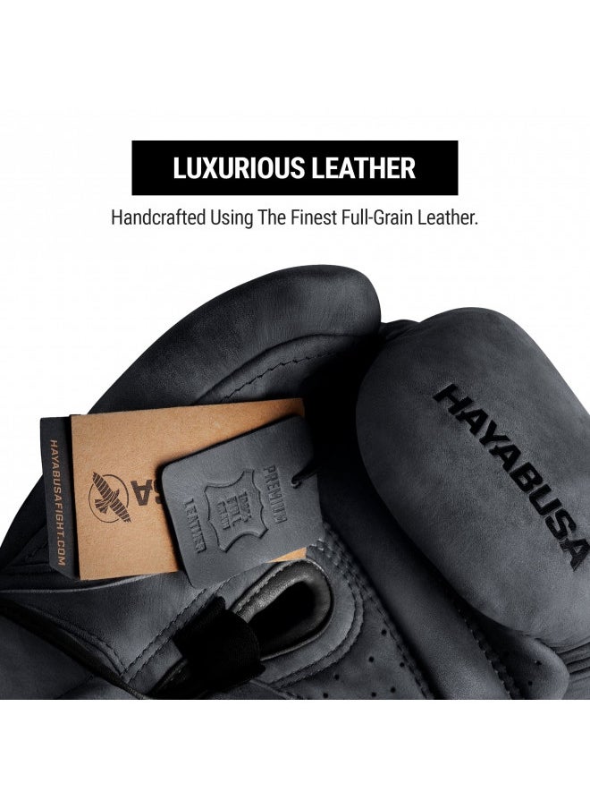 Hayabusa T3 LX Leather Boxing Gloves Men and Women for Training Sparring Heavy Bag and Mitt Work - Obsidan, 16 oz