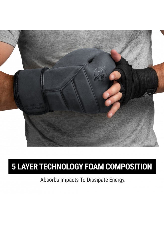 Hayabusa T3 LX Leather Boxing Gloves Men and Women for Training Sparring Heavy Bag and Mitt Work - Obsidan, 16 oz