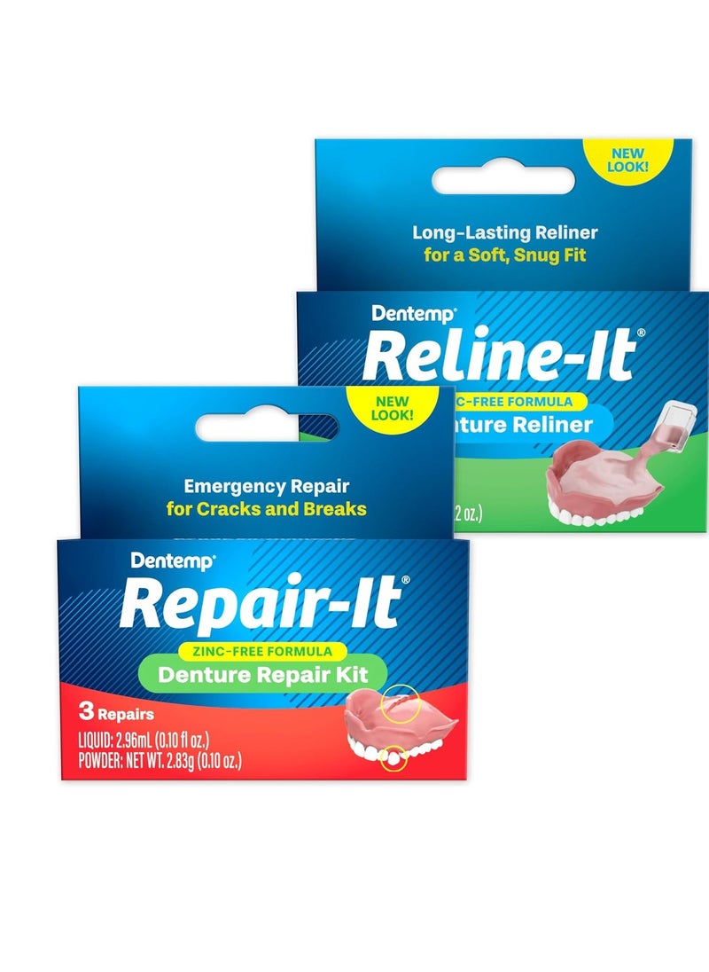 Dentemp Repair-it Denture Repair Kit & Reline-it Denture Reliner - Denture Kit (Multi-Pack) - Refit and Tighten Dentures for Both Upper & Lower Denture - Repair Broken Dentures & Loose Teeth