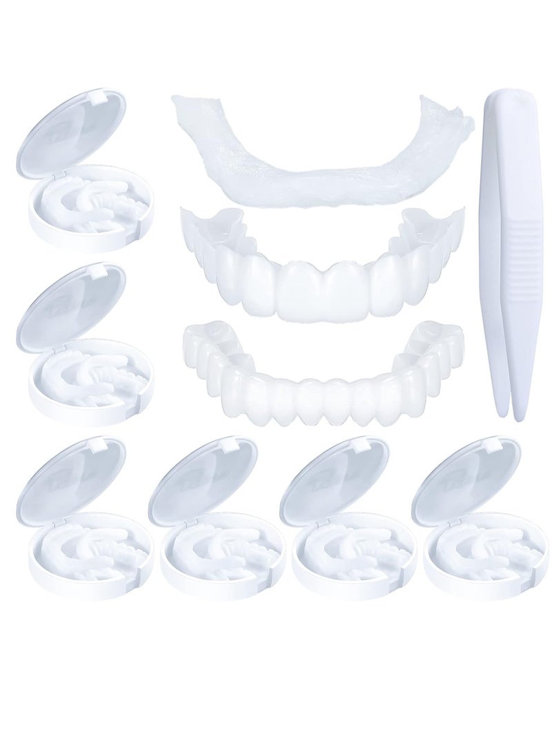 6 Set Fake Teeth Denture Teeth Veneer Snap in Teeth Confidence Smile Dentures Veneers Fake White Teeth with Mini Tweezers for Men and Women Bad Teeth Whitening Alternative