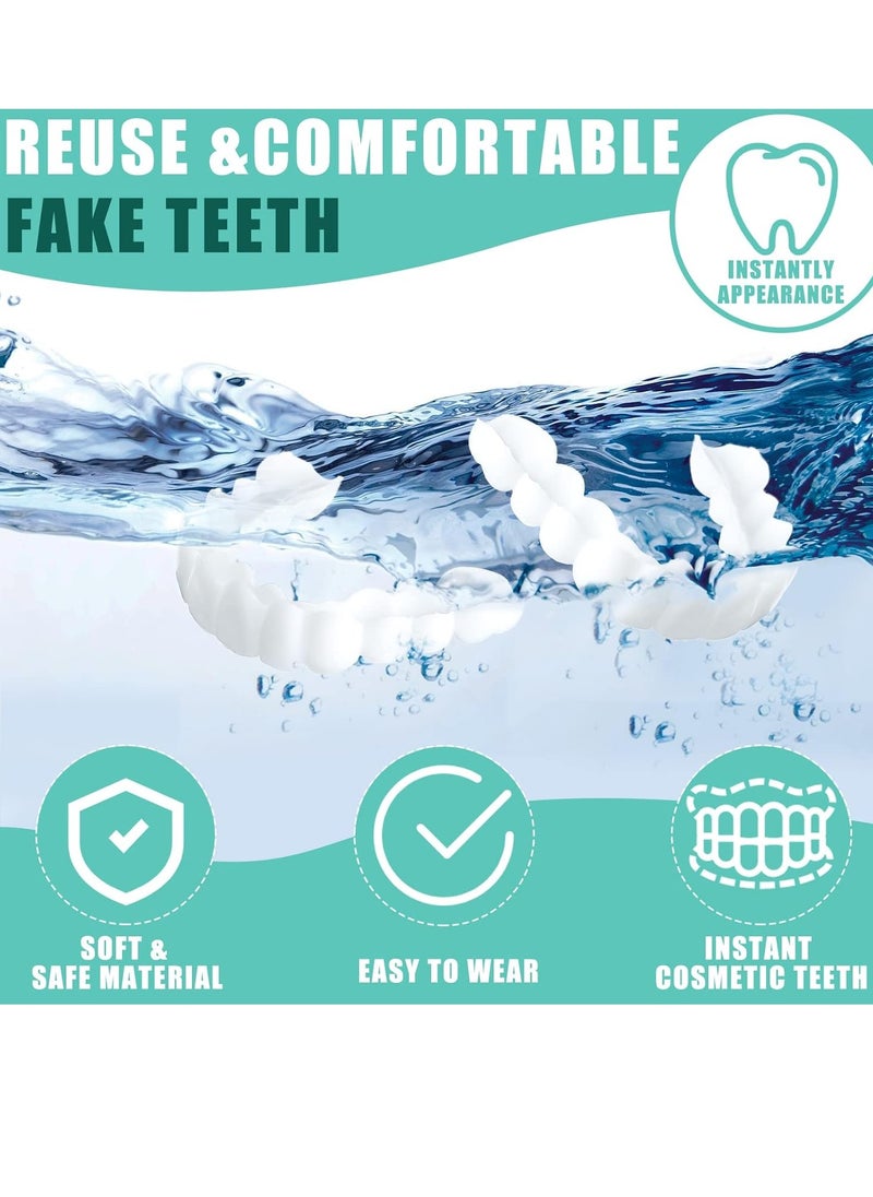 6 Set Fake Teeth Denture Teeth Veneer Snap in Teeth Confidence Smile Dentures Veneers Fake White Teeth with Mini Tweezers for Men and Women Bad Teeth Whitening Alternative