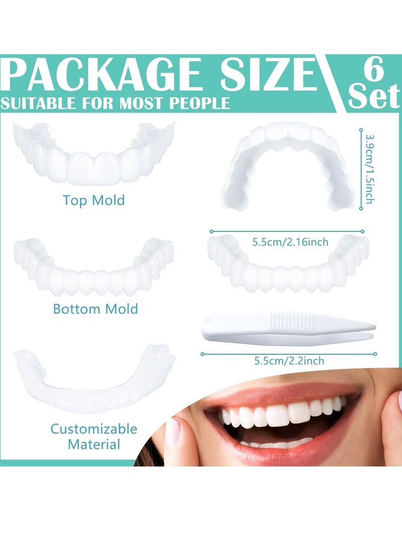 6 Set Fake Teeth Denture Teeth Veneer Snap in Teeth Confidence Smile Dentures Veneers Fake White Teeth with Mini Tweezers for Men and Women Bad Teeth Whitening Alternative