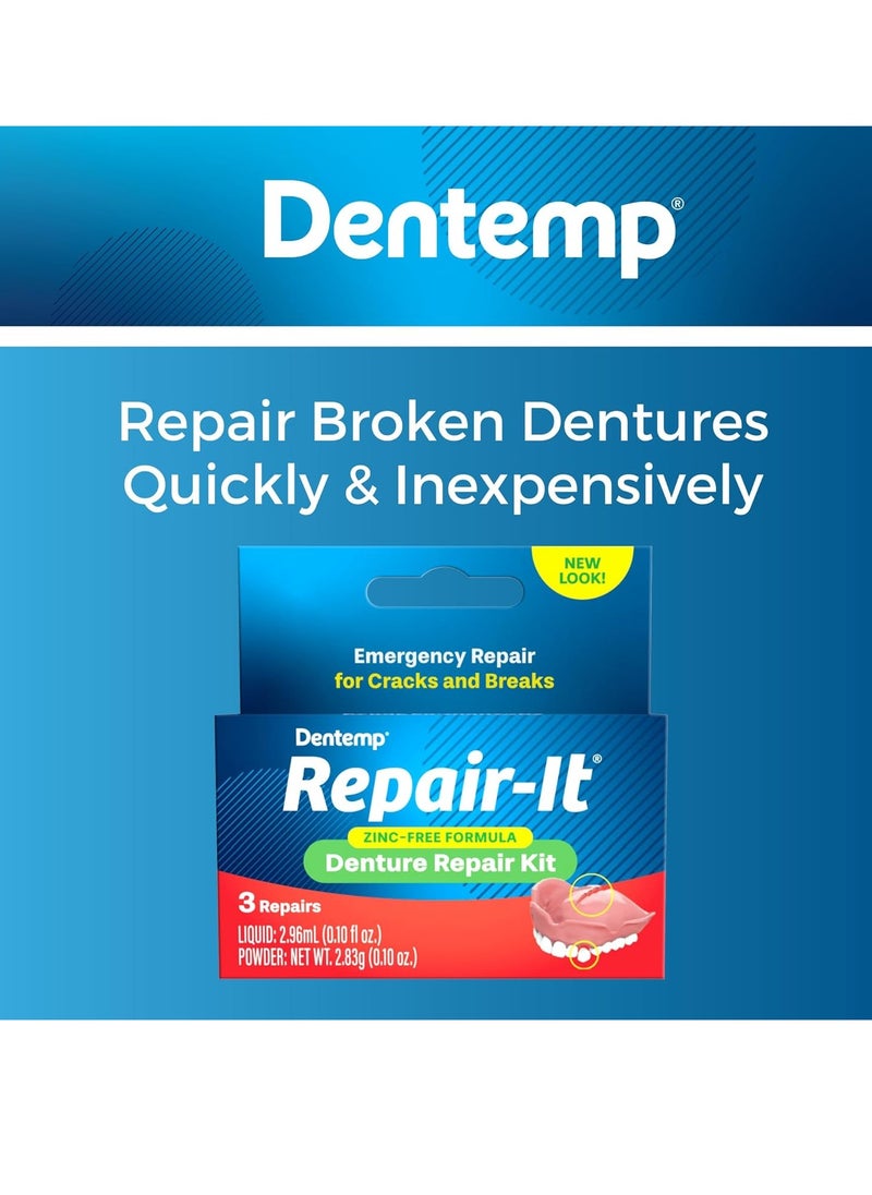 Dentemp Repair Kit - Repair-It Advanced Formula Denture Repair Kit (Pack of 3) - Denture Repair Kit Repairs Broken Dentures - Denture Repair to Mend Cracks & Replace Loose Teeth