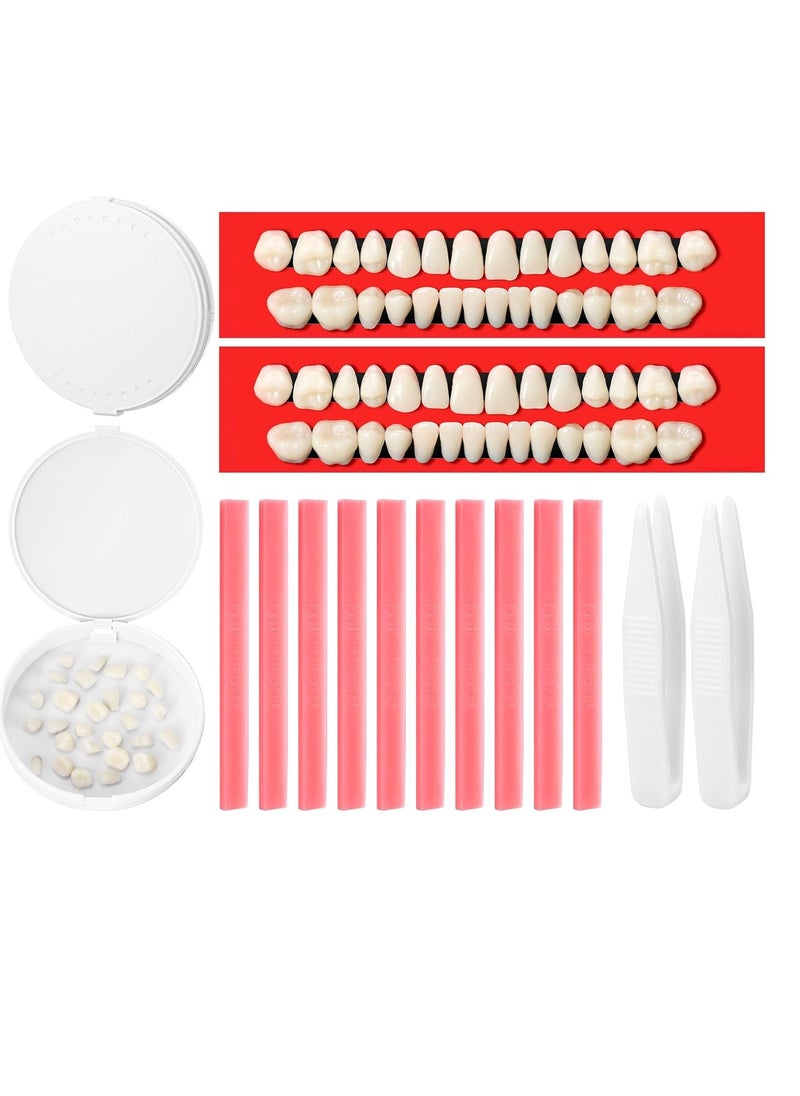 Nuanchu 70 Pcs Dentures Repair DIY Kit Synthetic Resin False Teeth Replacement Halloween Prop Tooth Teeth for Missing Teeth Make Your Own Dentures Kit Dental Education Model