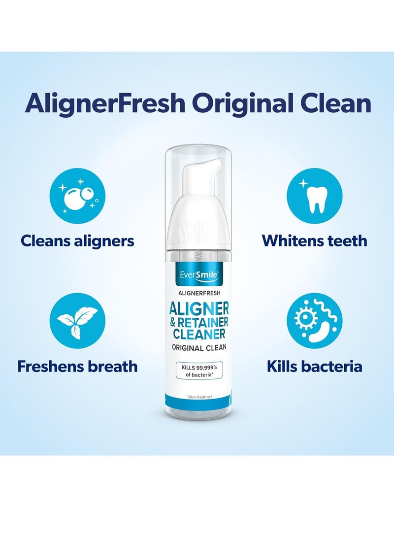 EverSmile AlignerFresh Original Clean-The Original Cleaning WhiteFoam On-The-Go Clear Retainer Cleaner. Eliminates Bacteria, Whitens Teeth & Fights Bad Breath (50ml - 2 Pack)