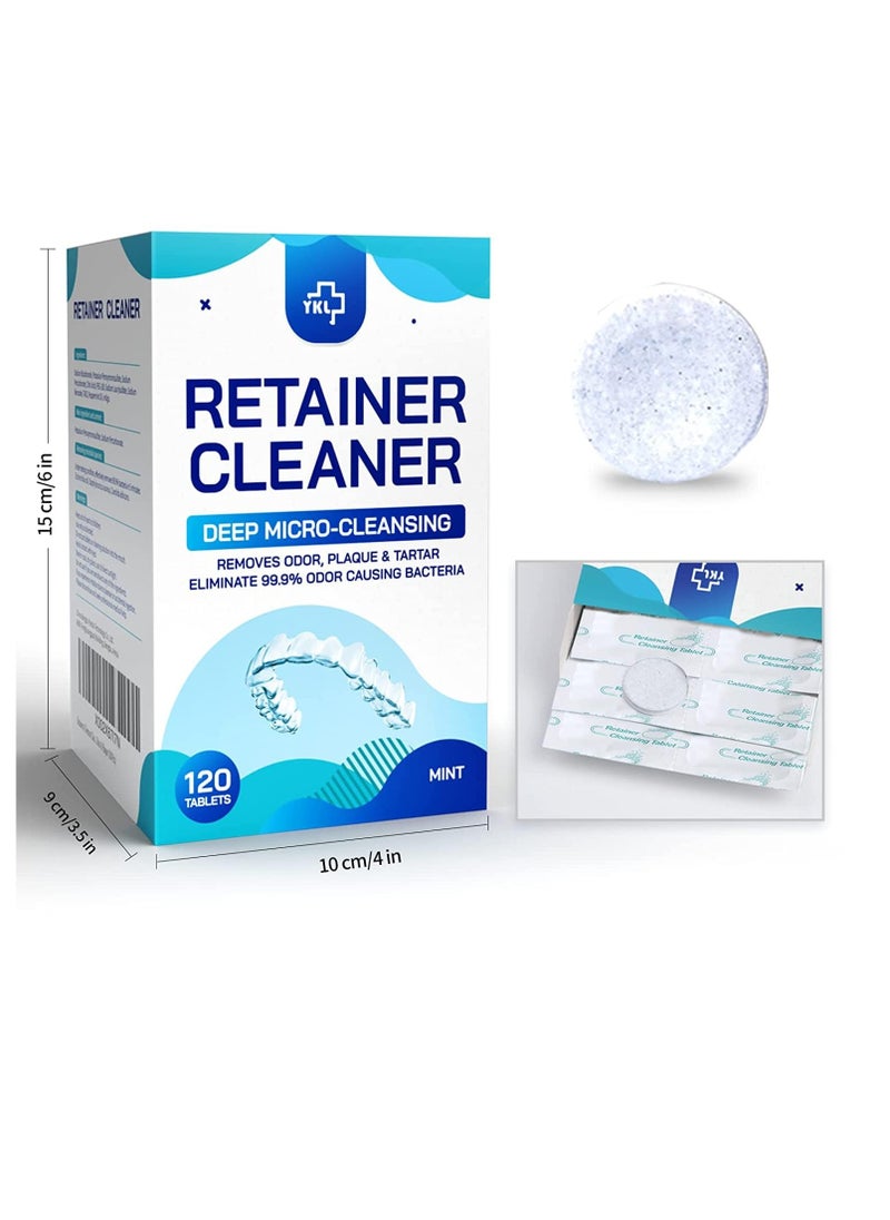 Retainer & Denture Cleaner Tablets - 4 Months Supply (120 pcs) Dental Retainers for Aligner - Mouth & Night Guards - False Teeth Whitening - Removes Odor & Plaque (120 Pcs)