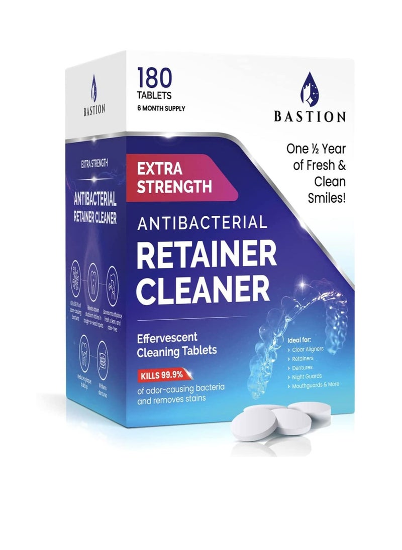 Retainer Cleaner & Denture Cleanser - 180 Effervescent Tablets 6 Month Supply Removes Stains, Discoloration, Odors, Plaque Clear Aligners, Mouth Night Guard, All Dental/Oral Appliances