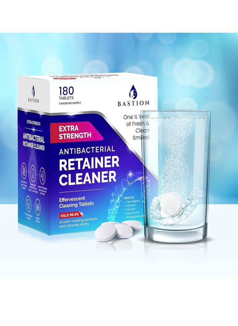 Retainer Cleaner & Denture Cleanser - 180 Effervescent Tablets 6 Month Supply Removes Stains, Discoloration, Odors, Plaque Clear Aligners, Mouth Night Guard, All Dental/Oral Appliances