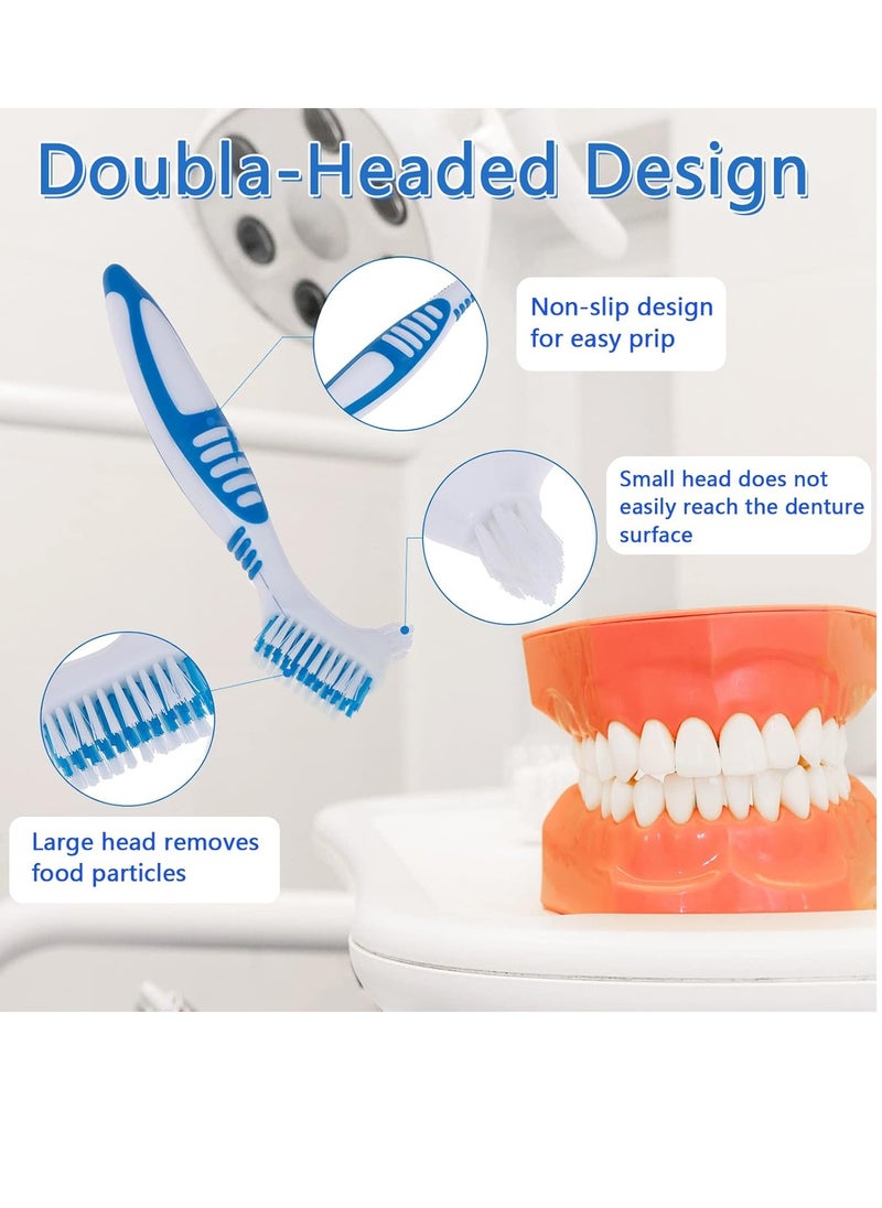 Denture Brush, 4 Pieces Small Toothbrush for Dentures, Multi-Layered Bristles Ergonomic Rubber Handle for False Teeth Cleaning