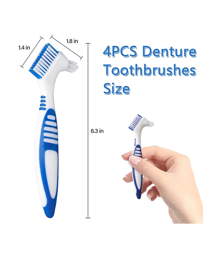 Denture Brush, 4 Pieces Small Toothbrush for Dentures, Multi-Layered Bristles Ergonomic Rubber Handle for False Teeth Cleaning