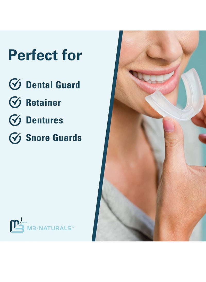 Retainer Cleaner Tablets and Soak Container Universal No Mess Denture Cleaning Tablets and Denture Bath Case Strainer Multipurpose Bath Cup Mouth Guard Cleaner for Stains Odor Plaque by M3 Naturals