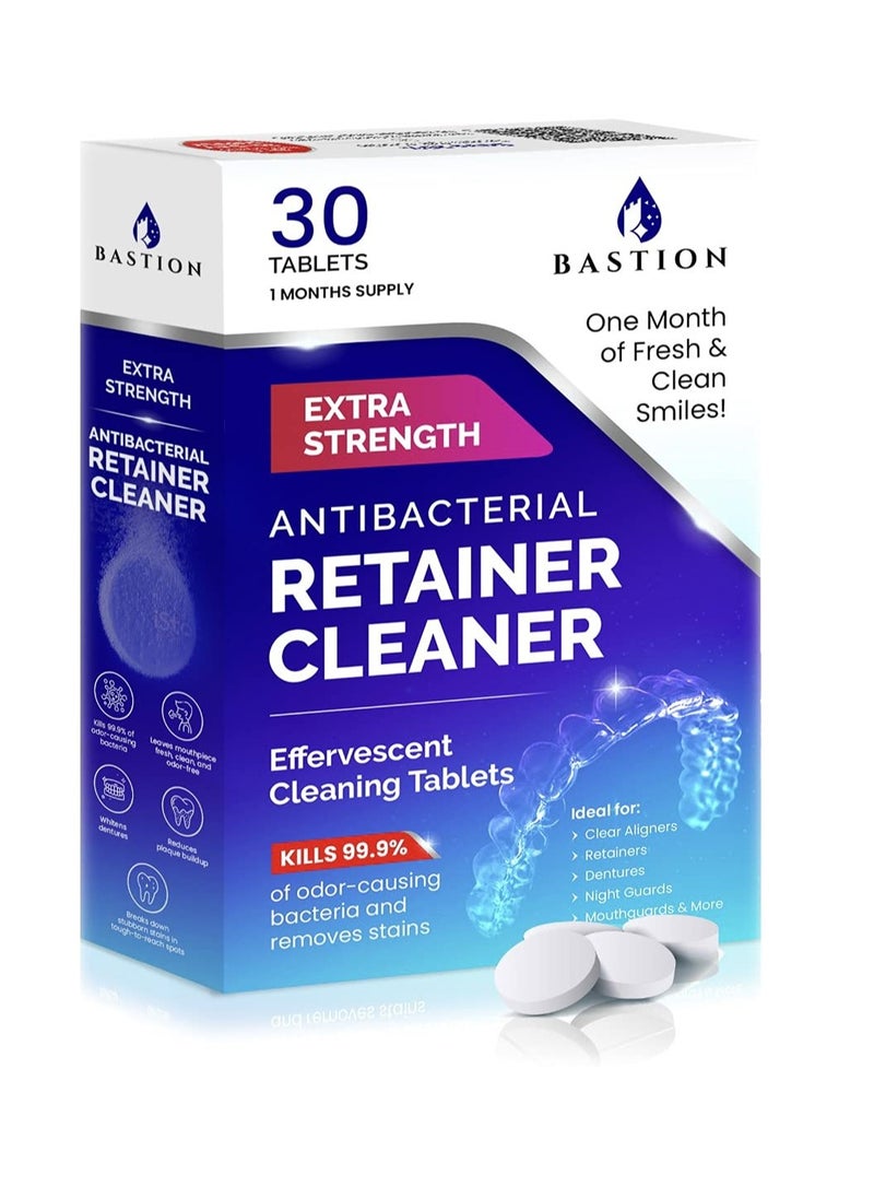 Retainer Cleaner & Denture Cleanser - 30 Effervescent Tablets - 1 Month Supply - Removes Stains, Discoloration, Odors, & Plaque - Clear Aligners, Mouth & Night Guard, All Dental/Oral Appliances