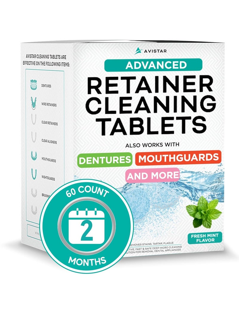 Retainer & Mouth Guard Cleaner Tablets - Mint Flavor Retainer Cleaner Tablets & Invisalign Cleaner -Denture Cleaning Tablets, Denture Cleaner, Aligners, Night Guard - Oral Dental Care FSA HSA Approved