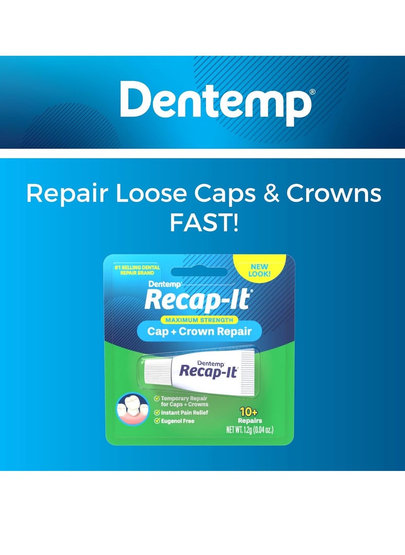 Dentemp Recap-It Cap and Crown Repair Dental Kit - Fast Acting Formula Dental Cement for Loose Caps (Pack of 1) - Temporary Cement for Crown and Bridge