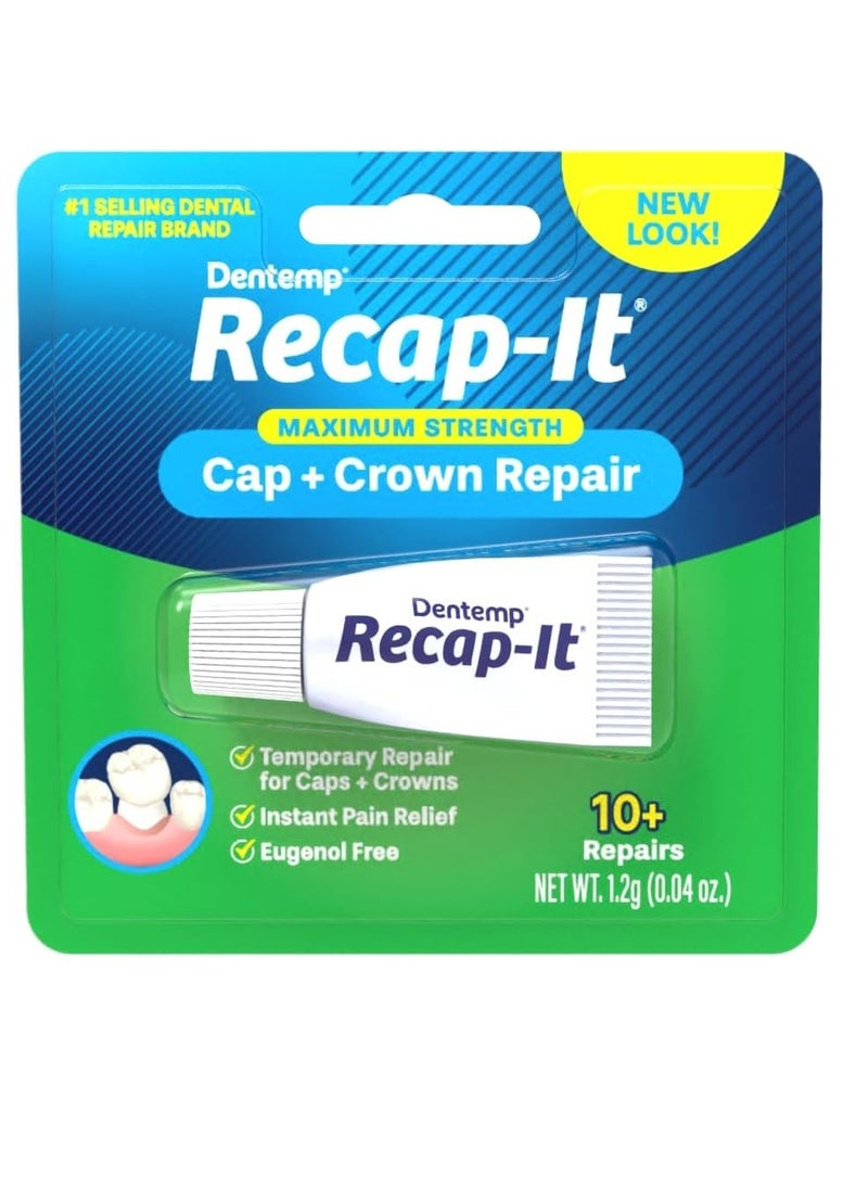 Dentemp Recap-It Cap and Crown Repair Dental Kit - Fast Acting Formula Dental Cement for Loose Caps (Pack of 1) - Temporary Cement for Crown and Bridge