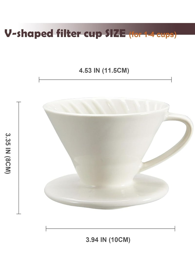 Pour Over Ceramic Coffee Dripper-V60/V02,For Home, Cafe, Restaurants (Cream White)