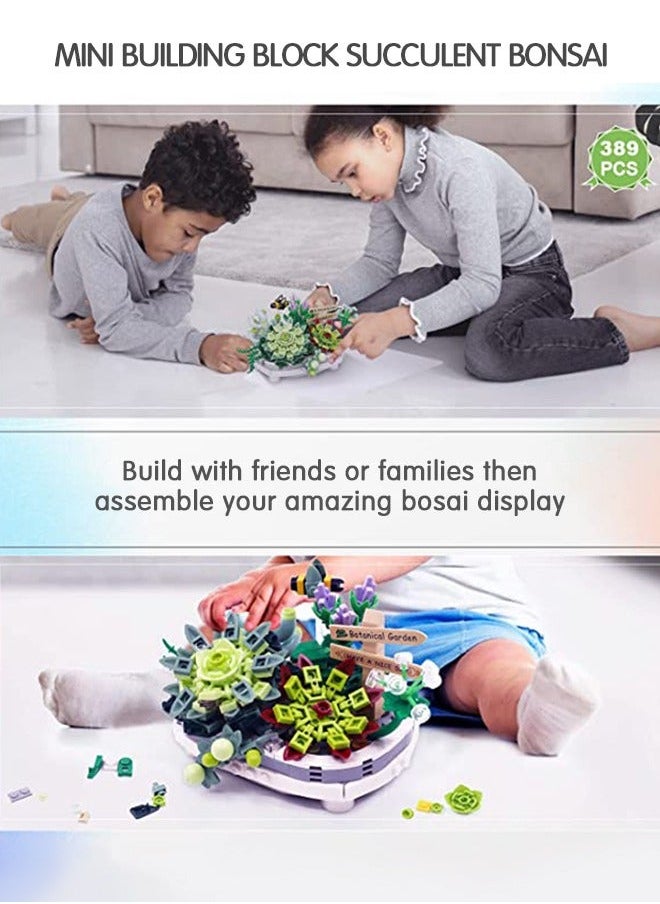 389 PCS Plant Flower Building Block, Bonsai Model Creative DIY Simulation Succulent Artificial Flowers Brick Toys for Home Decoration, Kids Party Supplies, Birthday Favors