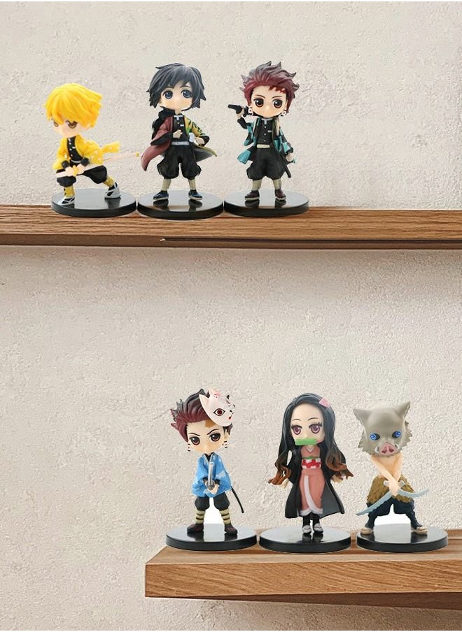 6 Pieces of Demon Slayer Statue Figure with Bases Collectible Action Model Set Car Decoration Cake Tanjirou Nezuko Zenitsu Agatsum Giyu Tomioka Shinobu Kocho