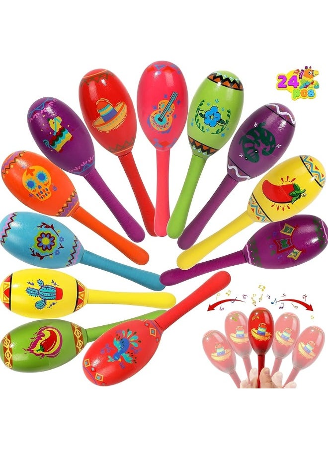 JOYIN 24 Pcs Cinco De Mayo Mini Wooden Maracas Musical Fun Party Favors for Birthday Party Favors, Mexican Fiesta Decorations, Luau Photo Props, Carnivals Event, Taco Tuesday