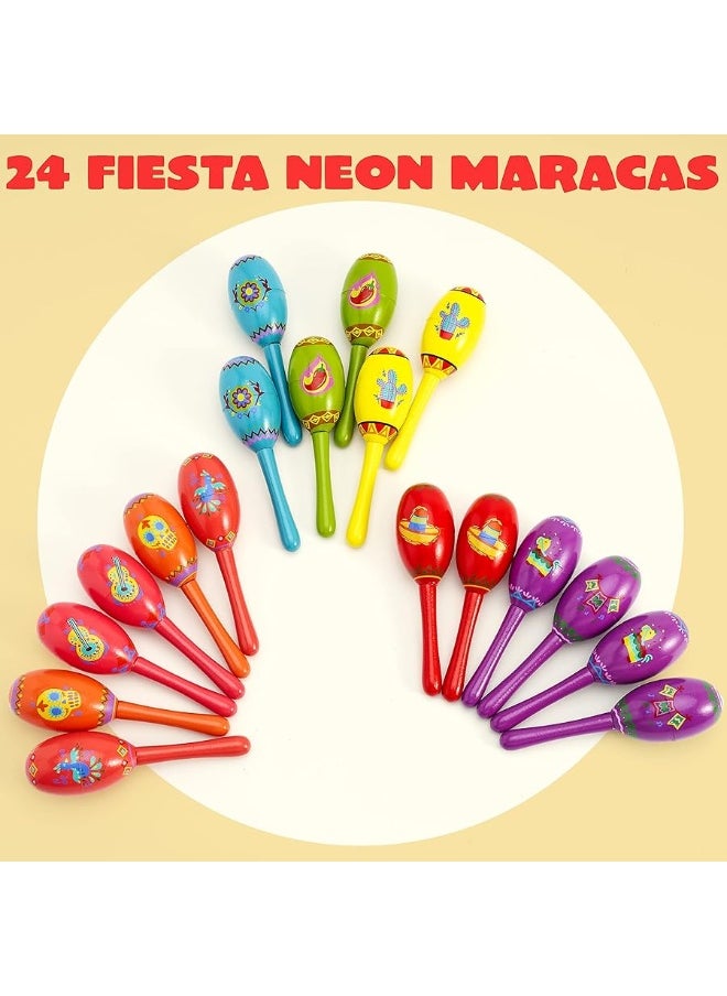 JOYIN 24 Pcs Cinco De Mayo Mini Wooden Maracas Musical Fun Party Favors for Birthday Party Favors, Mexican Fiesta Decorations, Luau Photo Props, Carnivals Event, Taco Tuesday