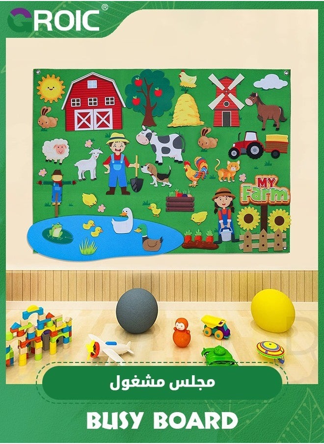 40Pcs Farm Animals Felt Story Board Set,Preschool Farmhouse Themed Early Learning Storytelling Flannel Board,Barnyard Domestic Livestock Interactive Play Kit,Thicker Felt Board