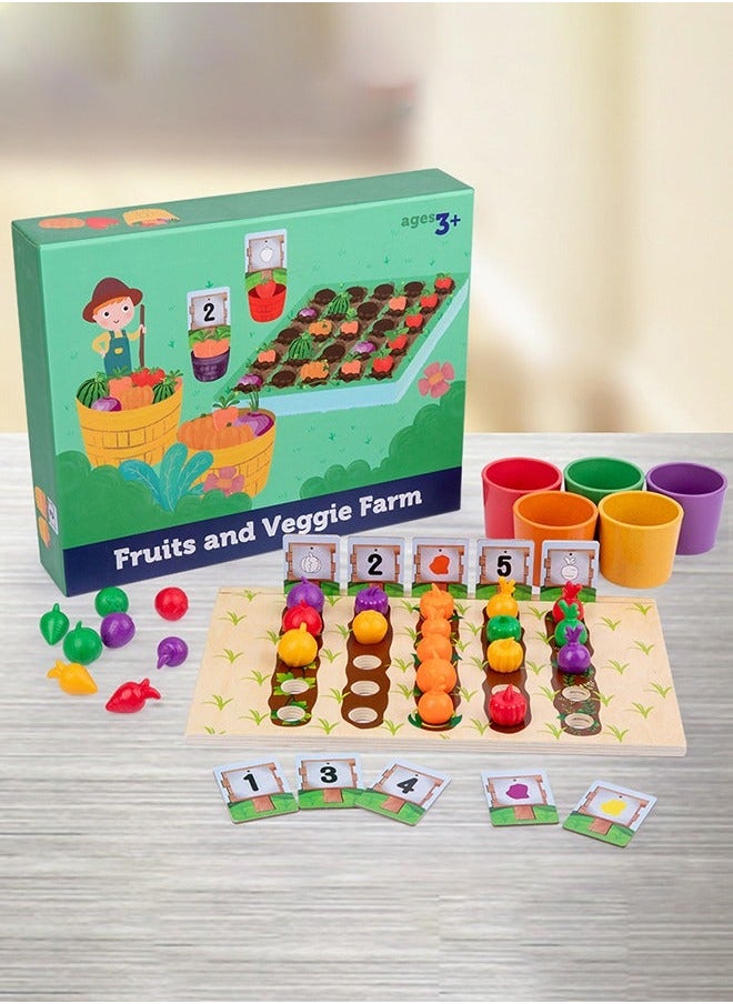 Fruits and Veggie Farm Sorting Set, Color Sorting, Food Game, Counting Toys for Kids