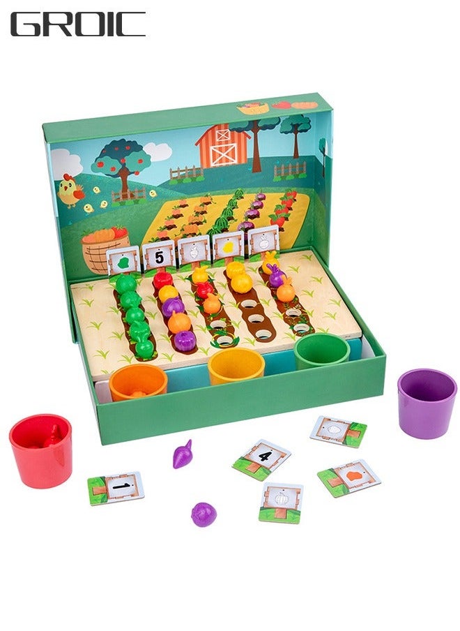 Fruits and Veggie Farm Sorting Set, Color Sorting, Food Game, Counting Toys for Kids