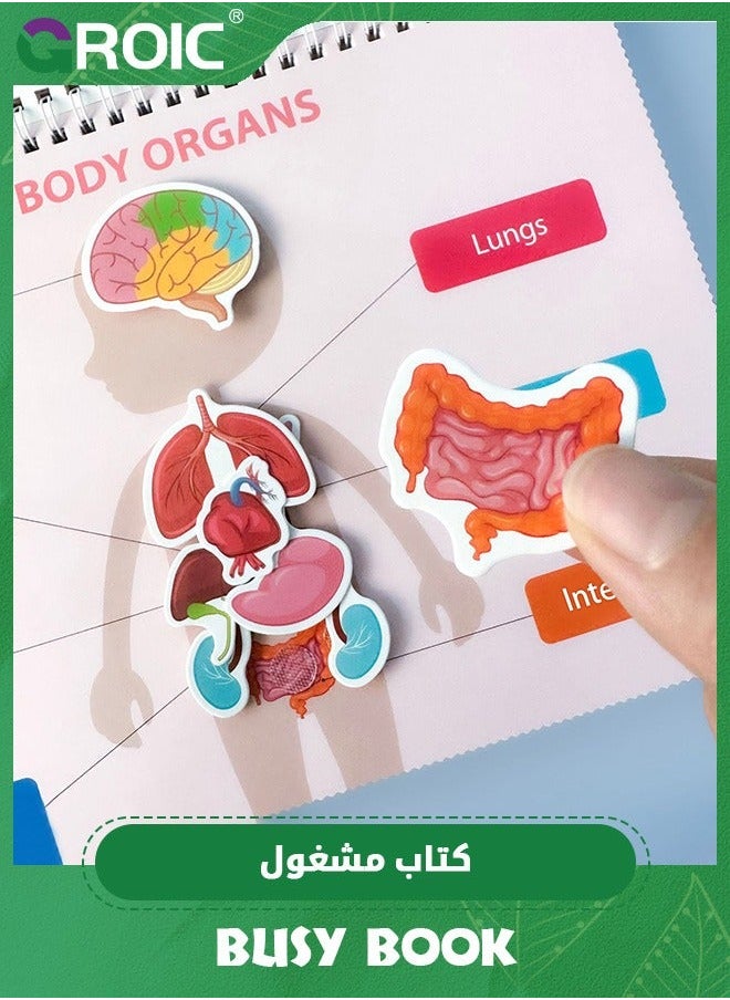 Montessori Busy Book for Kids, Quiet Book,Human Body Anatomy Toddlers, Preshool Kindergarten Learning Activities, Autism Sensory Toys,Sticker Books Kids,Educational Toys