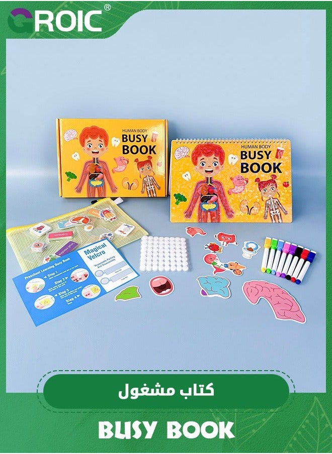 Montessori Busy Book for Kids, Quiet Book,Human Body Anatomy Toddlers, Preshool Kindergarten Learning Activities, Autism Sensory Toys,Sticker Books Kids,Educational Toys